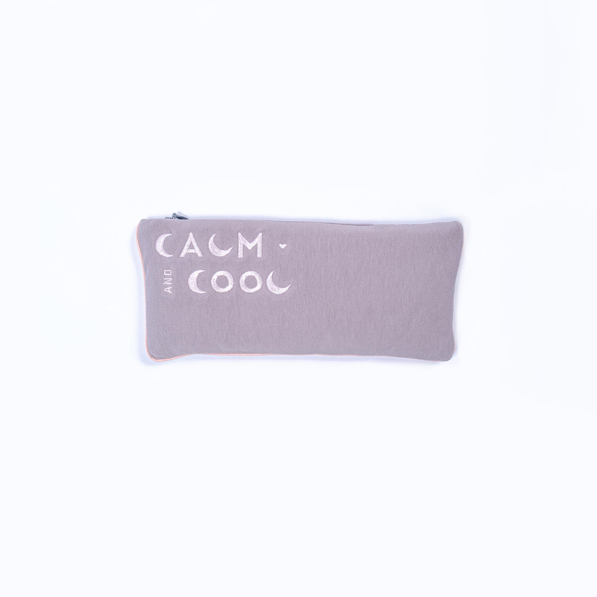Light purple pencil case with calm and cool text design