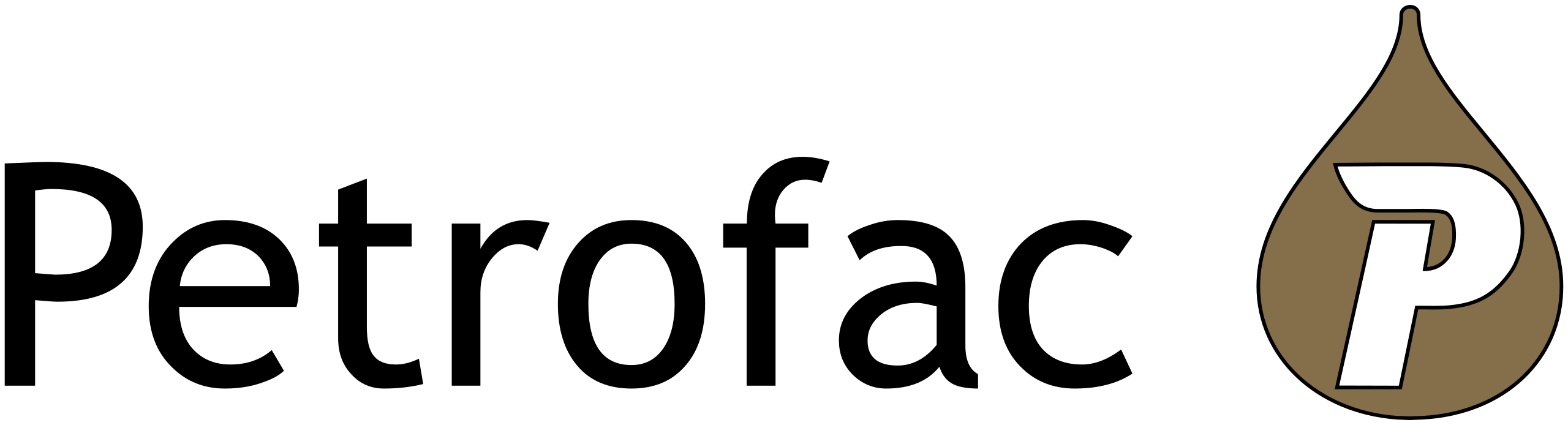 Logo with letter P inside a gold drop shape on black background
