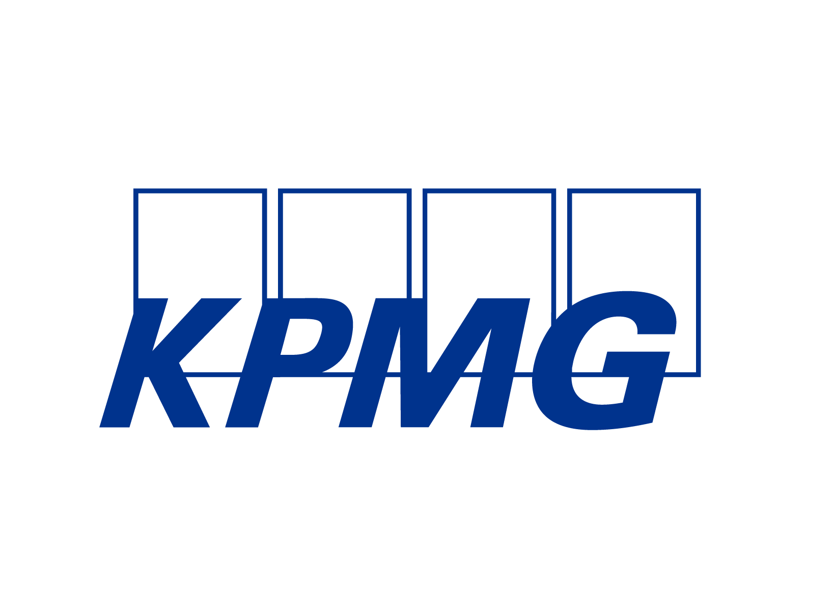 KPMG logo displayed on a black background in blue lettering